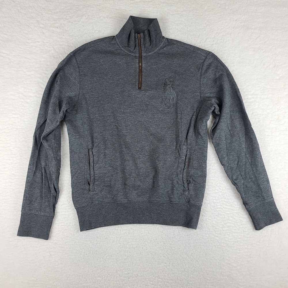 Polo Ralph Lauren Sweater Mens Small Dark Gray BIG‎ LOGO Sweatshirt VTG